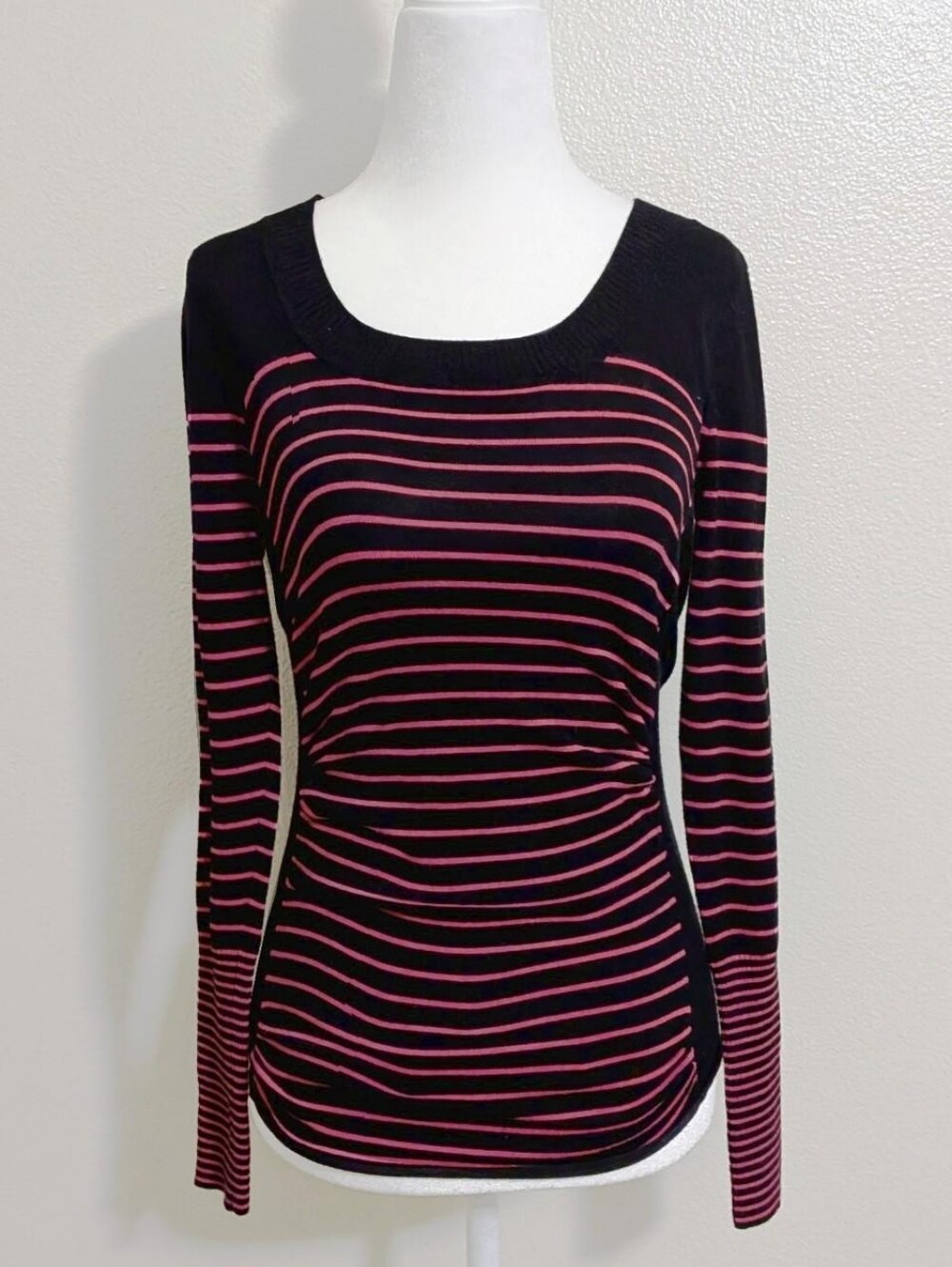 2000s Takeout Y2K Black & Pink Striped Long Sleeve Maternity Sweater | Size S